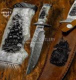A nautical-themed collector’s damascus knife inspired by classic maritime artwork