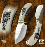 'Ghost Cougar' Custom Hunting Skinning Knife, Scrimshaw Engraving, UK Knife shop
