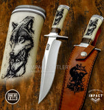 A traditional hunting profile paired with bold wildlife engraving, this knife presents a classic outdoors character while remaining practical for field carry. 