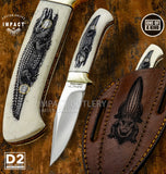 'Swamp Gator' Custom Skinning Knife, Scrimshaw Engraving, UK Knife store
