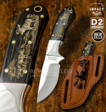 'Moose Trail Hunter' Custom Skinning Knife Full Tang, Scrimshaw Engraving
