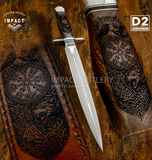 'Vegvisir Guardian' Custom Dagger Knife Norse Engraving, Buy UK Knife
