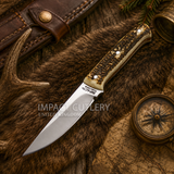 Model # 8147 "Hartwick" Custom  fixed-blade knife with a D2 blade and Stag Antler Handle, Full Tang