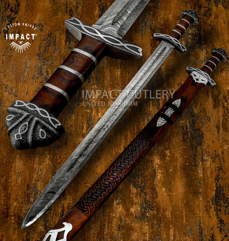 Impact Cutlery UK Norseman Sword Hand-Forged Damascus Viking Medieval, Valhalla