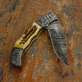 Folding knife with decorative blade and staghorn handle , Impact Cutlery Uk, Knife dealer