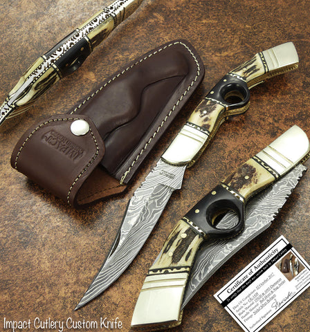 UK Folding Knife, UK Custom Folding Knife, UK Lock Back Knife, Stag Antler