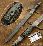 IMPACT CUTLERY RARE CUSTOM DAMASCUS SWORD SCRIMSHAW WORK