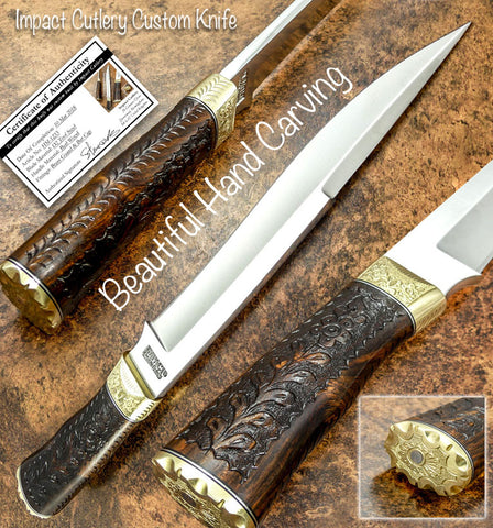Buy UK Custom Art Knife, Carved Wood, Brass