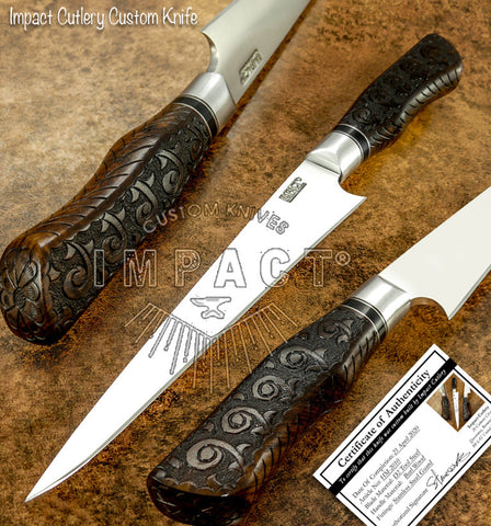 UK custom art knife, carved wood handle, carving