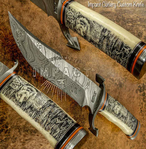 UK Custom Damascus SCRIMSHAW Art knife