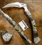 Full Tang custom hatchet, engraved bolsters, filework details, Exotic Ram horn