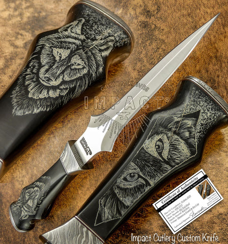 IMPACT CUTLERY RARE CUSTOM D2 ART DAGGER KNIFE SCRIMSHAW WORK
