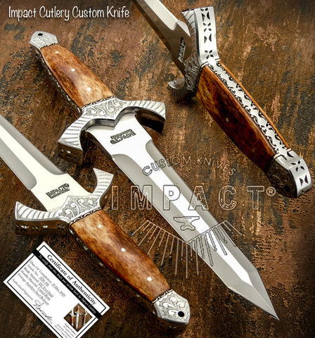 UK Custom Boot Knife, Custom Dagger, Fossilized Bone, Engraving, Art Dagger