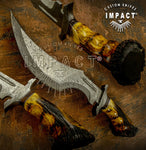 UK Custom Damascus Bowie Knife, Crown Antler