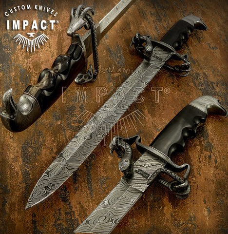 Custom Damascus Sword, Serpent & Eagle Claw Sword