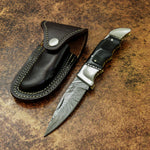 UK Custom Damascus Knife, UK Folding Knife, UK Pocket Knife, UK Lock Back Knife, Bull Horn