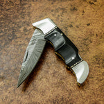 Buy UK Custom Damascus Knife, UK Folding Knife, UK Pocket Knife, UK Lock Back Knife, Bull Horn