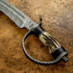 Buy UK Custom Damascus Bowie Knife, Stag Antler, D-guard