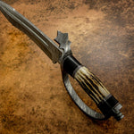 Buy UK Handmade Knife, UK Custom Knife, UK Hand made Knife, Hunting Knife, Dagger, Sword, Pocket Knife, Folding Knife, Chef Knife, Tracker, Survival knife, Bespoke, Kitchen Knife, Cleaver Knife, Bush craft, Axes, Hatchets, Matchets, Hand Forged Damascus, CROWN ANTLER BOWIE