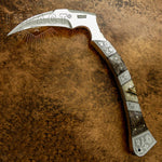 Full Tang custom tomahawk, engraved bolsters, filework details, Exotic Ram horn