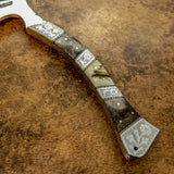 Full Tang custom axe, engraved bolsters, filework details, Exotic Ram horn