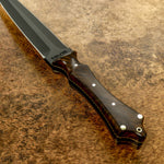 UK Custom boot knife dagger, Blade powder coated, Burl Wood