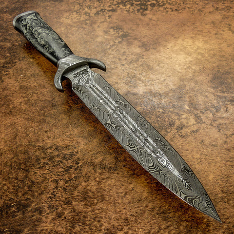 IMPACT CUTLERY RARE CUSTOM DAMASCUS DAGGER KNIFE SCRIMSHAW