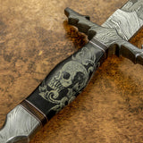 IMPACT CUTLERY RARE CUSTOM DAMASCUS SWORD SCRIMSHAW WORK