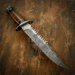 UK custom damascus fighter knife, stacked leather handle