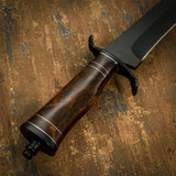 UK CUSTOM KNIFE, BLACK POWDER COATED, BURL WOOD