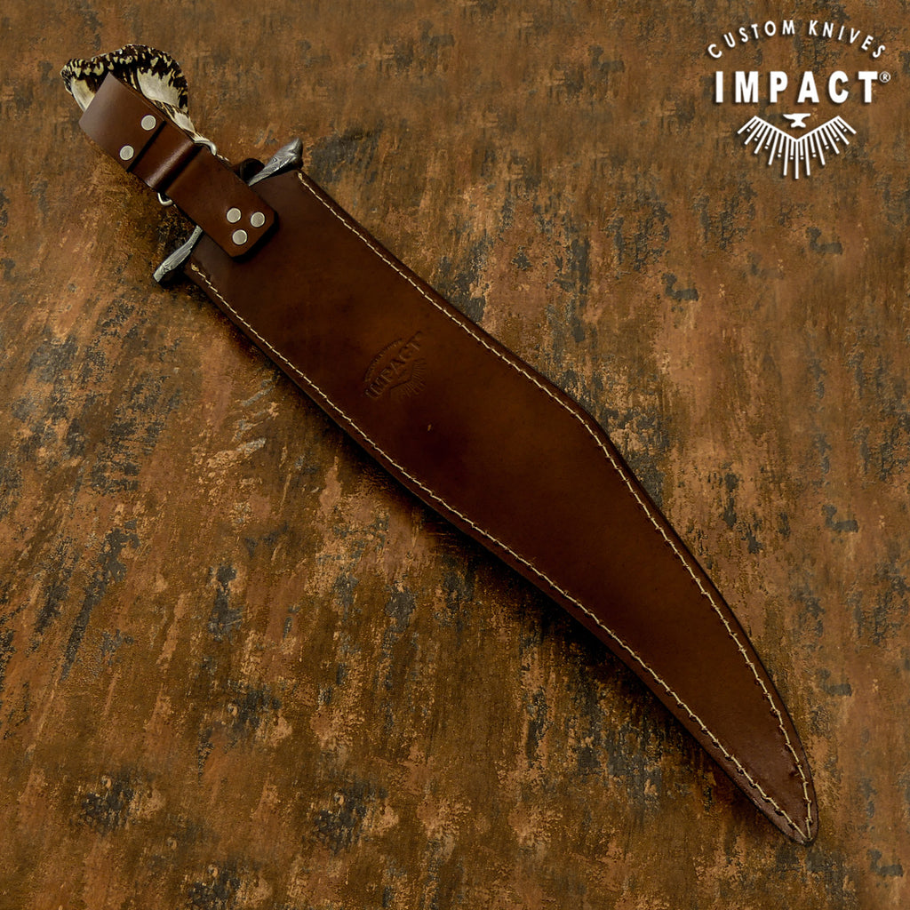 Hand forge little shark custom knife with leather sheath