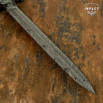 UK Custom Damascus Sword, Serpent & Eagle Claw, Bull Horn