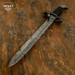 UK Custom Damascus Sword, Serpent & Eagle Claw, Bull Horn