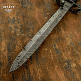 UK Custom Damascus Sword, Serpent & Eagle Claw, Bull Horn